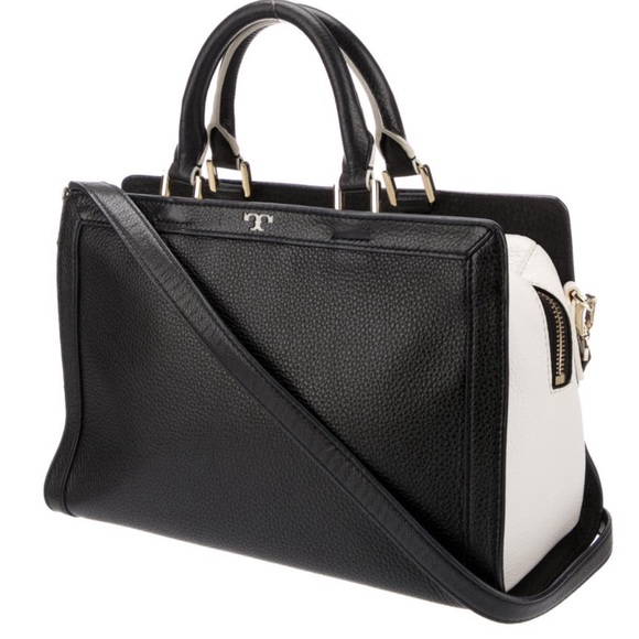Tory Burch Black and White Leather Satchel - Picture 1 of 13